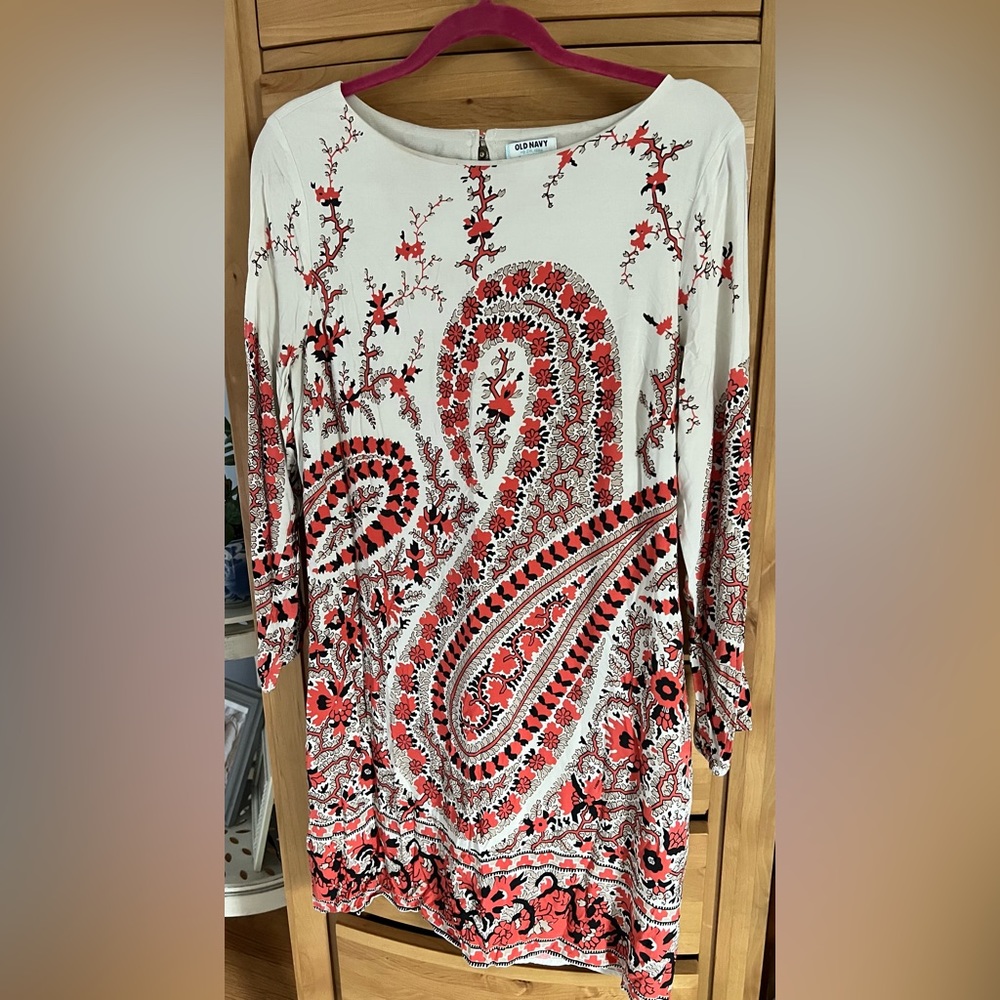 Old Navy coral and tan floral paisley print dress size Large